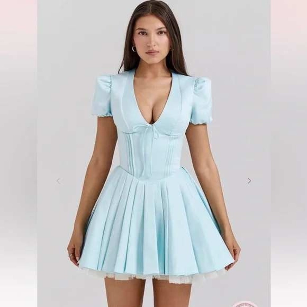 House of CB Imani dress size M Plus Cup Tall blue satin corset mini NWT - Picture 2 of 9